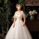 Elegant Wedding Dresses Spaghetti Straps Ball Gown Appliques Lace Up | EdleessFashion