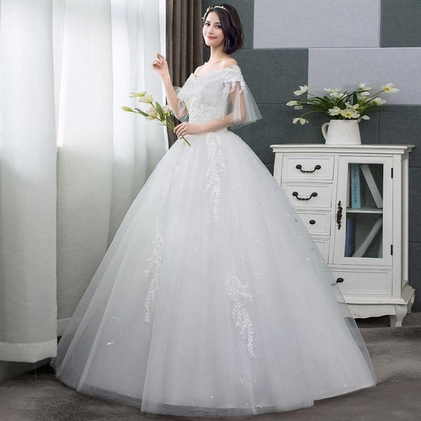 Elegant Beaded Wedding Dresses V-Neck Appliques Ball Gown | EdleessFashion