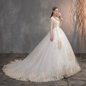 New Wedding Dress Off The Shoulder Half Sleeve Wedding Gown Lace Applique | EdleessFashion