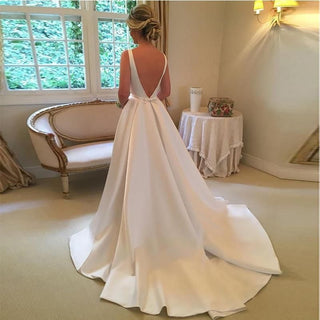 Elegant A-line Wedding Dress Sleeveless with Sweep Train | EdleessFashion