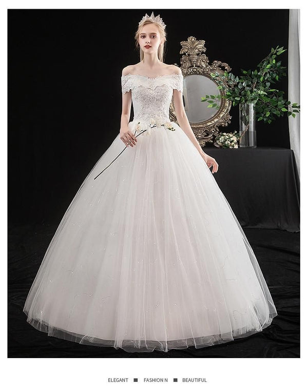 Elegant Boat Neck Off The Shoulder Wedding Ball Gown | EdleessFashion