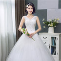 Sexy V-neck Lace Wedding Dress Sleeveless Floral Print Ball Gown - EdleessFashion