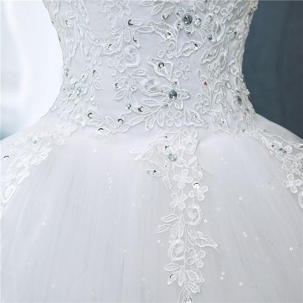 Sexy V-neck Lace Wedding Dress Sleeveless Floral Print Ball Gown - EdleessFashion