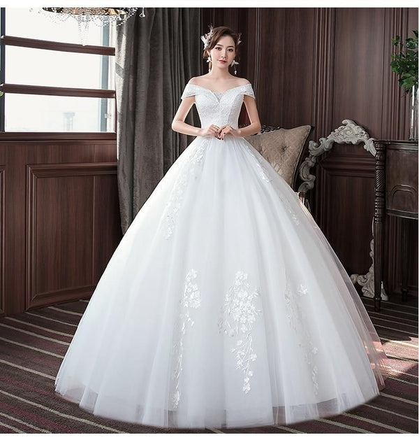 Sexy New Wedding Dress Elegant Boat Neck Gown - EdleessFashion