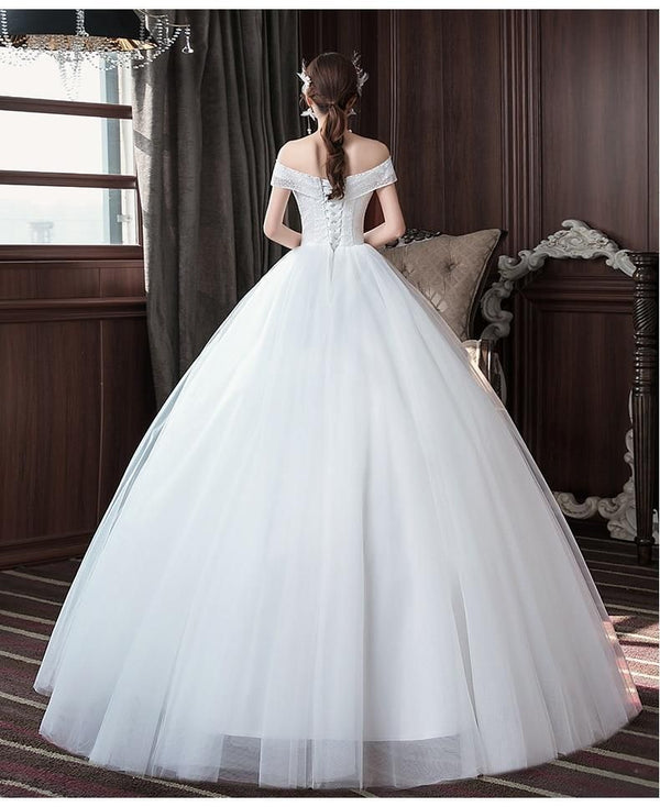 Sexy New Wedding Dress Elegant Boat Neck Gown - EdleessFashion