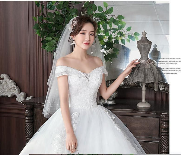 Sexy New Wedding Dress Elegant Boat Neck Gown - EdleessFashion