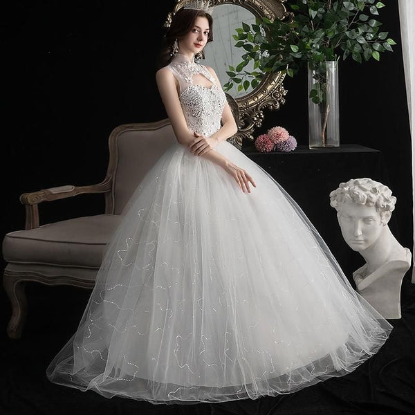 Beautiful Style High Neck Wedding Dress Ball Gown | EdleessFashion