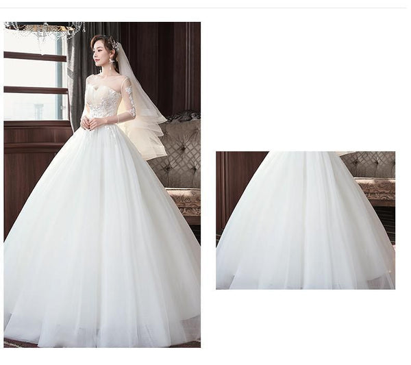 Elegant O Neck Three Quarter Wedding Dress | EdleessFashion