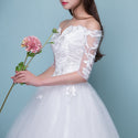 Wedding Dresses Ball Gown Half Sleeve Off The Shoulder Lace Embroidery - EdleessFashion