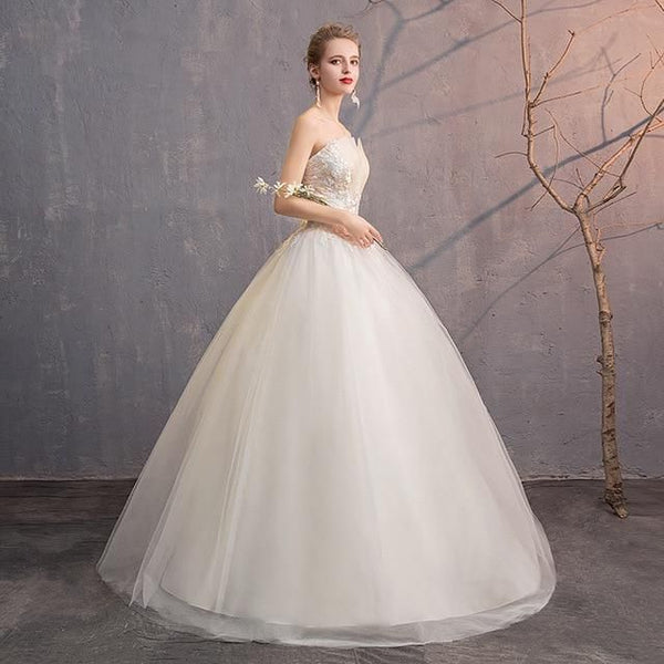 Sexy Illusion Wedding Dresses Strapless Ball Gown Lace Up | EdleessFashion