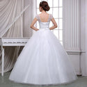 Elegant White Wedding Dresses Ball Gown O-Neck Short Sleeve Lace Up Crystal | EdleessFashion