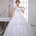 Elegant White Wedding Dresses Ball Gown O-Neck Short Sleeve Lace Up Crystal | EdleessFashion