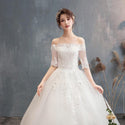 Illusion Lace Wedding Dresses Half Sleeve Off The Shoulder Beaded Appliques | EdleessFashion