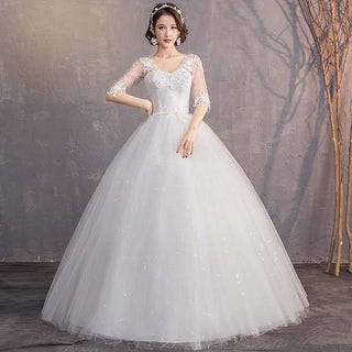 Elegant Wedding Dresses Half Sleeve V-Neck Appliques Lace Up Ball Gown | EdleessFashion