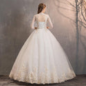 Elegant White Wedding Dresses Lace Up Ball Gown High Neck 3/4 Sleeve | EdleessFashion