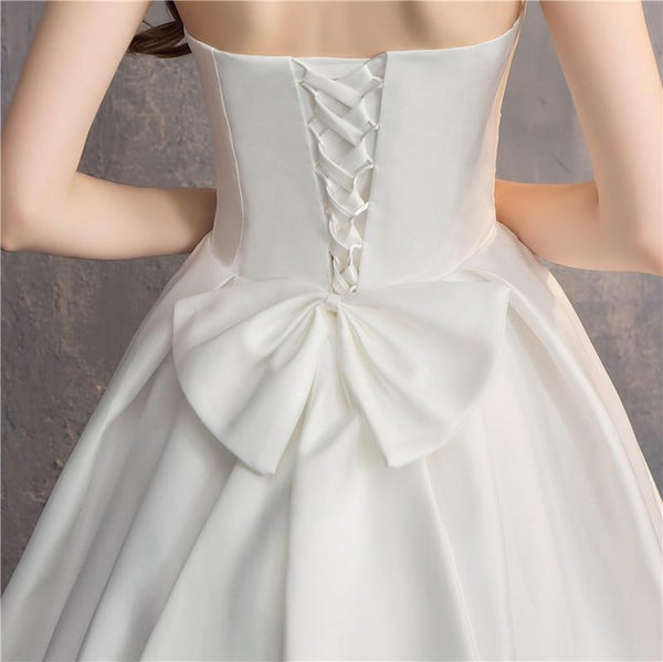 Sexy Strapless Simple Satin Wedding Dress A-line Lace Up Princess Wedding Gown - EdleessFashion