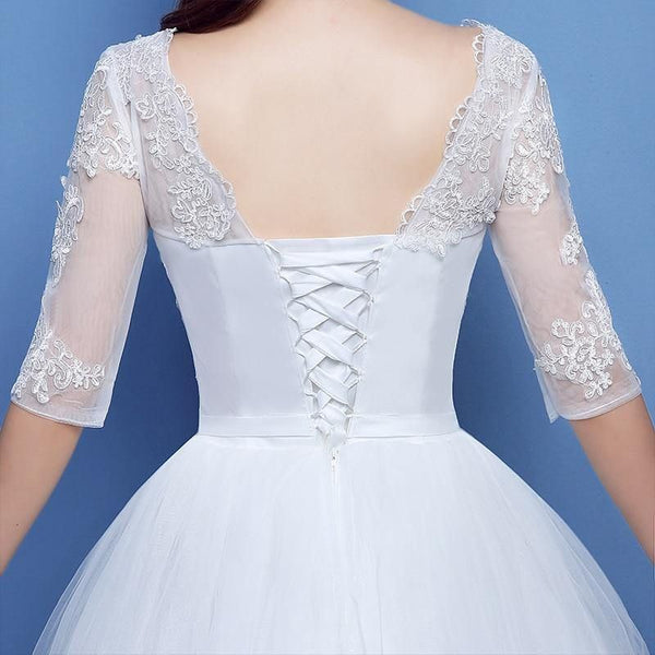 Elegant Half Sleeve Lace Appliques Wedding Dress 2020 O-neck Lace Up | EdleessFashion