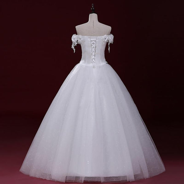 Wedding Dresses Strapless Lace Appliques Lace Up Ball Gown - EdleessFashion