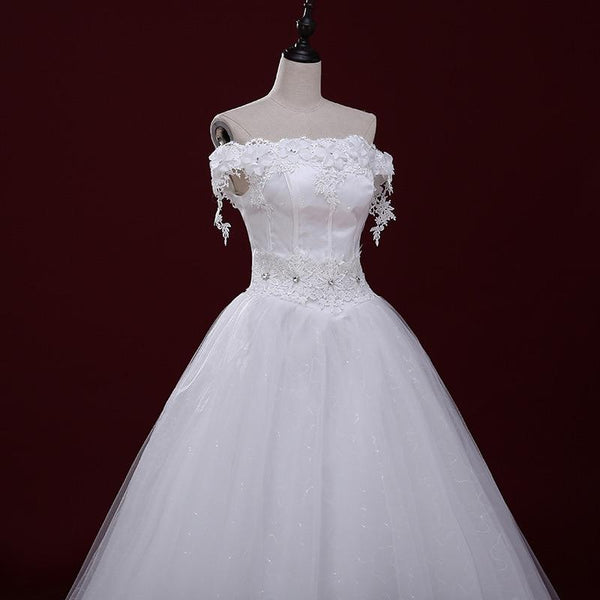 Wedding Dresses Strapless Lace Appliques Lace Up Ball Gown - EdleessFashion