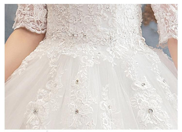 Illusion Lace Wedding Dresses Half Sleeve Off The Shoulder Beaded Appliques | EdleessFashion