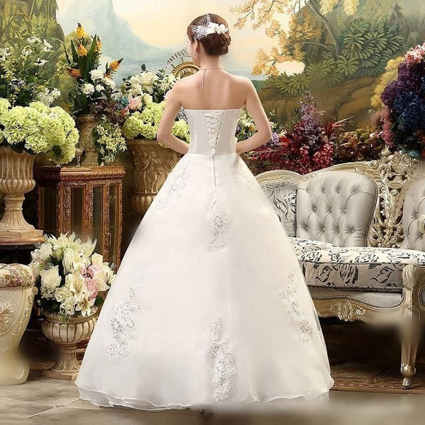 Elegant White Wedding Strapless Ball Gown Lace Up Beaded Sequined | EdleessFashion