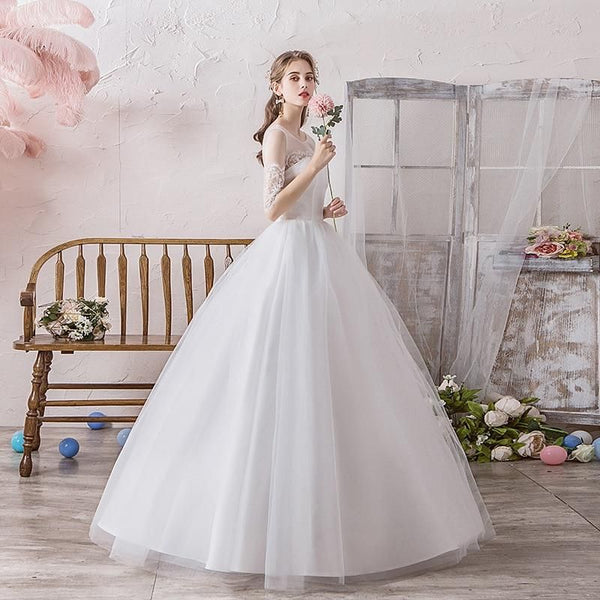 Classic O Neck Half Sleeve Wedding Dress | EdleessFashion