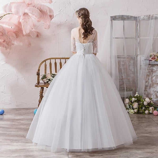 Classic O Neck Half Sleeve Wedding Dress | EdleessFashion