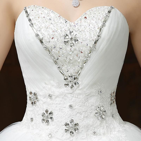 Sexy Strapless Wedding Dress Lace Flower Embroidery Gown | EdleessFashion