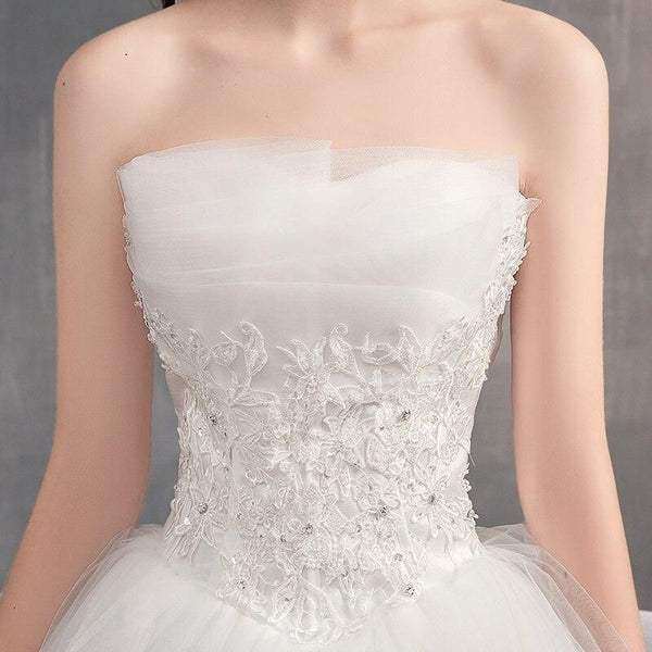 Sleeveless Embroidered Strapless Wedding Gown | EdleessFashion