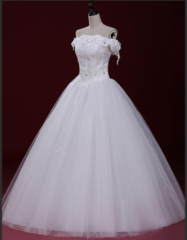 Wedding Dresses Strapless Lace Appliques Lace Up Ball Gown - EdleessFashion