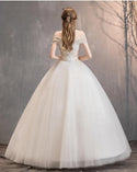 Luxury Wedding Dresses Lace Up Beaded Off The Shoulder V-Neck Ball Gown | EdleessFashion