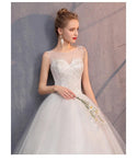 Elegant Wedding Dresses O-Neck Sleeveless Ball Gown Lace Embroidery Tulle | EdleessFashion