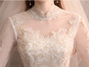 Wedding Dress High Neck Ball Gown Lace Appliques 3/4 Sleeve - EdleessFashion