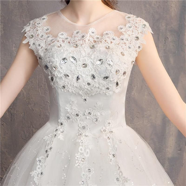 Diamond Lace O-neck Beading Wedding Dresses | EdleessFashion