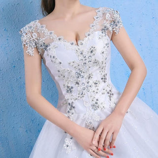 Luxury Wedding Dress Elegant Lace Appliques V-neck Wedding Gown | EdleessFashion