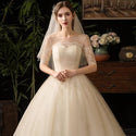 Elegant Wedding Dresses Lace Up O-Neck Short Sleeve Embroidery Ball Gown | EdleessFashion