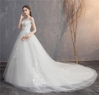 Wedding Dress Lace Embroidery Long Train Wedding Gown | EdleessFashion