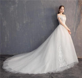 Wedding Dress Lace Embroidery Long Train Wedding Gown | EdleessFashion