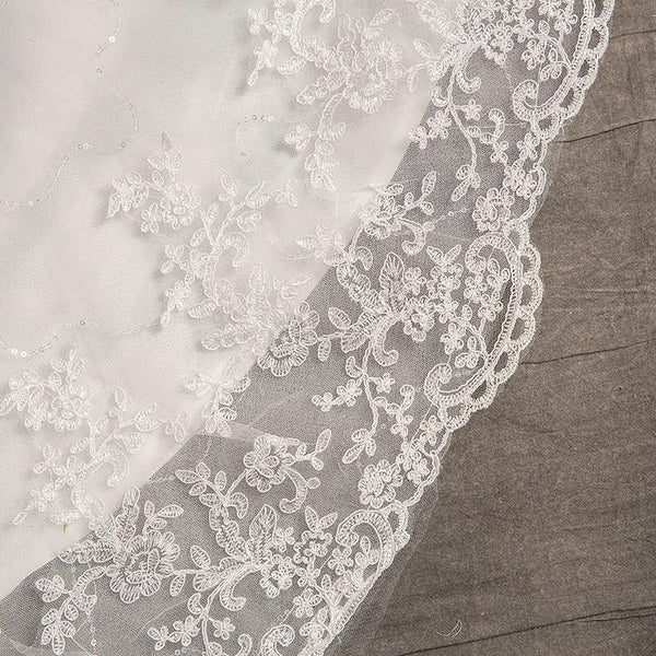 Lace Embroidery Half Sleeve Wedding Dresses Long Train with V Neck | EdleessFashion