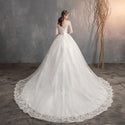 Lace Embroidery Half Sleeve Wedding Dresses Long Train with V Neck | EdleessFashion