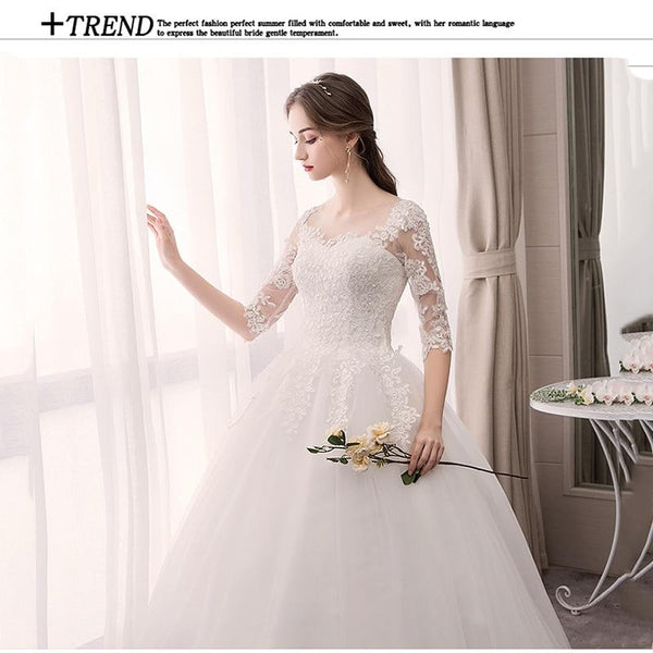 Sexy O Neck Half Sleeve Fashion Slim Lace Embroidery Wedding Gown - EdleessFashion