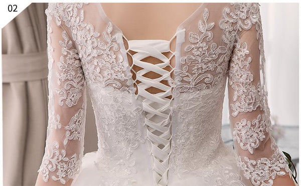 Sexy O Neck Half Sleeve Fashion Slim Lace Embroidery Wedding Gown - EdleessFashion