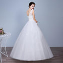 White Wedding Dresses Ball Gown O-Neck Sleeveless Appliques Beaded Lace Up - EdleessFashion