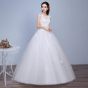 White Wedding Dresses Ball Gown O-Neck Sleeveless Appliques Beaded Lace Up - EdleessFashion