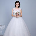 White Wedding Dresses Ball Gown O-Neck Sleeveless Appliques Beaded Lace Up - EdleessFashion