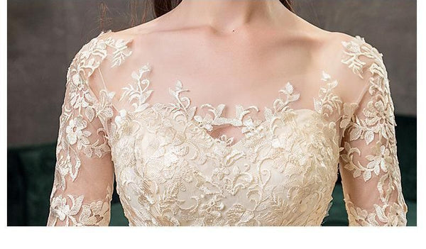 Sexy O Neck Full Sleeve Wedding Dress Illusion Lace Embroidery | EdleessFashion