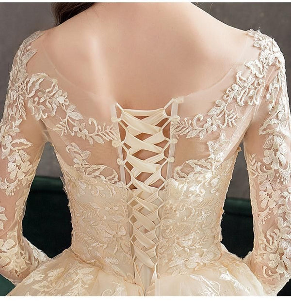 Sexy O Neck Full Sleeve Wedding Dress Illusion Lace Embroidery | EdleessFashion