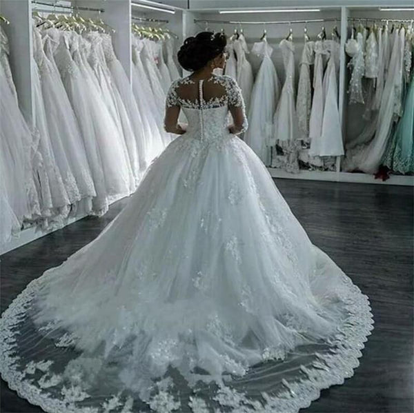 Elegant A-Line Tulle  Beaded Wedding Dress with Court Train | EdleessFashion