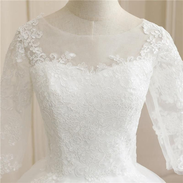 Luxurious O Neck Half Sleeve Fashion Slim Lace Embroidery Lace Up Wedding Gown | EdleessFashion