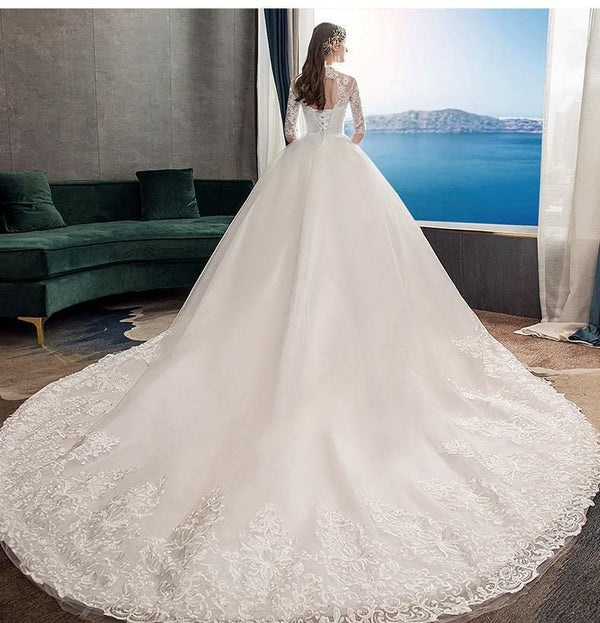 High Neck Half Sleeve Wedding Dress Sexy Bridal Gown | EdleessFashion